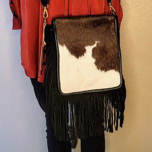 100% Cowhide leather bag with fringes, over the shoulder bag for women